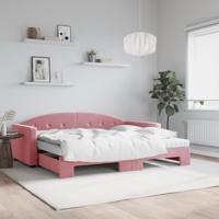 Slaapbank onderschuifbed en matrassen 90x200 cm fluweel roze