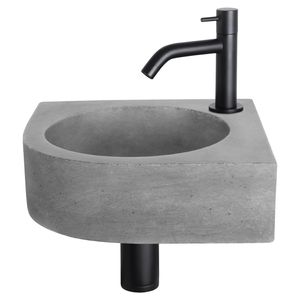 Fonteinset Differnz Cleo 31.5x31.5x10 cm Beton Donker Grijs Met Kraan Gebogen Mat Zwart