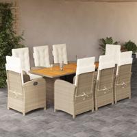 9-delige Tuinset met kussens poly rattan beige