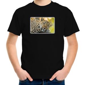 Dieren t-shirt met jaguars foto zwart voor kinderen