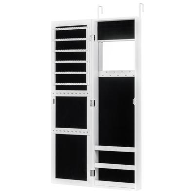 Sieradenkast met Full-Body Spiegel en Ingebouwde Make-Upspiegel Sieradenspiegelkast voor Ringen Kettinghaken en Oorbellen Wit