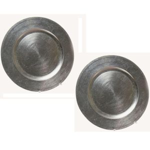 Set van 8x stuks ronde diner onderborden zilver van kunststof 33 cm