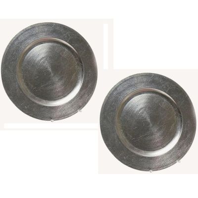 Set van 8x stuks ronde diner onderborden zilver van kunststof 33 cm