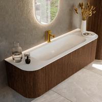 Badmeubel Mondiaz Kurve | 150 cm | Meubelkleur Walnut | Wastafelkleur Talc | Midden spoelbak | 1 kraangat