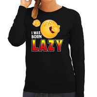Funny emoticon sweater I was born lazy zwart dames