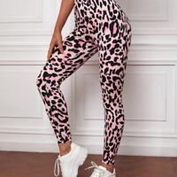 Bon&Bon Legging Léopard Taille Haute pour Femme - Pantalon Casual Jaune Rose bonbon / S