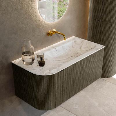 Badmeubel Mondiaz Kurve-Dlux | 95 cm cm | Meubelkleur Shadow | Wastafelkleur Glace | Solid surface | Wasbak rechter zijde spoelbak | Zonder kraangat(en)
