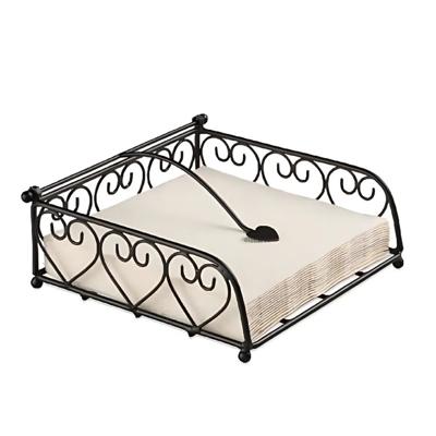 Servettenhouder - zwart - 18 x 18 x 7 cm - hartjes - metaal - houder voor servetten