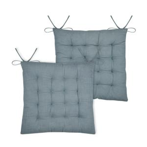 Stof Textile stoelkussen Coline - 2x - ijsblauw - 38 x 38 x 4 cm - touwtjes sluiting