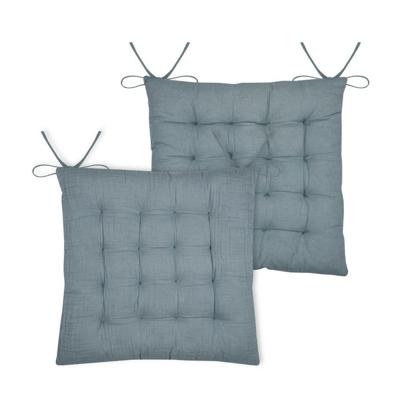 Stof Textile stoelkussen Coline - 2x - ijsblauw - 38 x 38 x 4 cm - touwtjes sluiting