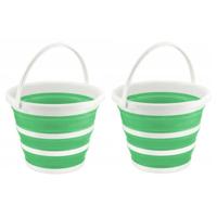 Benson Opvouwbaar emmer - 2x stuks - groen - kunststof - 5L - camping - afwasteil