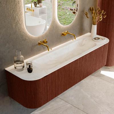 Badmeubel Mondiaz Kurve-Dlux | 170 cm cm | Meubelkleur Ruby | Wastafelkleur Ostra | Solid surface | Wasbak midden spoelbak | Zonder kraangat(en)