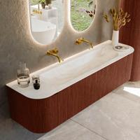 Badmeubel Mondiaz Kurve-Dlux | 170 cm cm | Meubelkleur Ruby | Wastafelkleur Ostra | Solid surface | Wasbak midden spoelbak | Zonder kraangat(en)