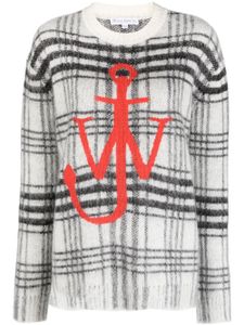 JW Anderson logo-embroidered check-pattern jumper - Blanc