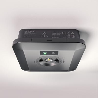 HOFTRONIC™ Fuga - LED Noodverlichting Opbouwspot Vierkant - Zwart - 1,6 Watt 280 Lumen - IP65 waterdicht - Autotest-functie & Testknop - Verwisselbare Lens - 6500K Daglichtwit Licht