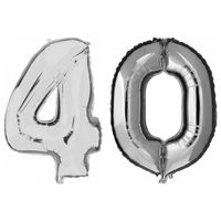 40 jaar zilveren folie ballonnen 88 cm leeftijd/cijfer - thumbnail