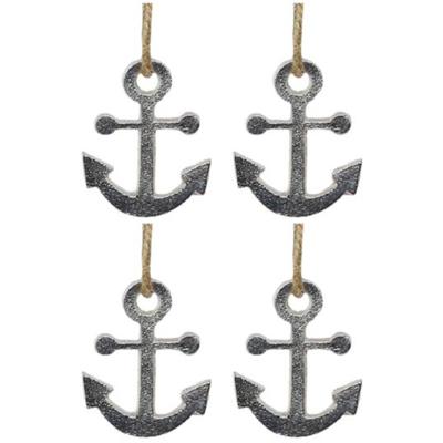Zilveren anker hangertjes - 10x - aan jute touw - 6 cm - Maritieme decoraties - kerstboom hangers