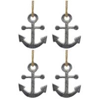 Zilveren anker hangertjes - 10x - aan jute touw - 6 cm - Maritieme decoraties - kerstboom hangers