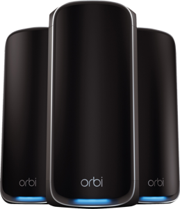 NETGEAR Orbi 970 Series Quad-Band WiFi 7, 3-Pack Quad-band (2.4 GHz / 5 GHz-1 / 5 GHz-2 / 6 GHz) Wi-Fi 6 (802.11ax) Zwart Intern