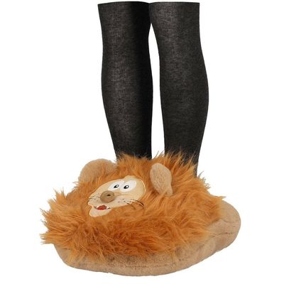 Grote voetenwarmer slof Leeuw one size 30 x 27 cm - Voetenwarmers