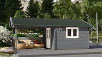 Woodpro Hank Tuinhuis 400x350 cm + overkapping 350 cm 28 mm vuren blank- Zadeldak- Hout- Woodpro