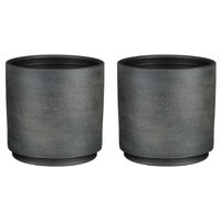 2x stuks plantenpot/bloempot - zwart met modern patroon - D22/H21 cm