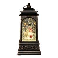 Sneeuwbol/snowglobe glitter lantaarn - sneeuwpop - 9 x 9 x 20 cm- met LED verlichting warm wit