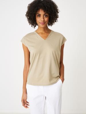 V-hals katoenmix top met oversized schouders