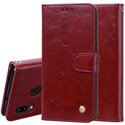 Business stijl olie Wax textuur horizontale Flip lederen case voor Galaxy A20e met houder & kaartsleuven & portemonnee (rood)