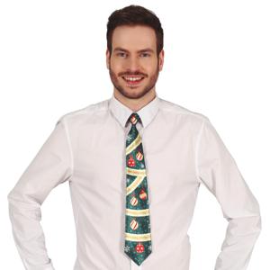 Foute kerst stropdas - 45 cm - groen - kerstballen - polyester - voor volwassenen