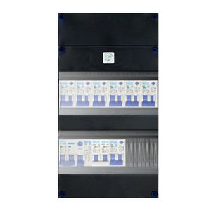 Groepenkast met 7 aardlekautomaten 16A 1 hoofdschakelaar 40A 1 aardlekschakelaar kookgroep 230V