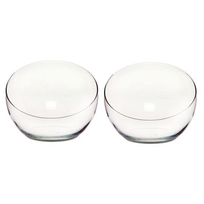 Bolvaas schuine/halve schaal - 2x - transparant gerecycled glas - D21 x H16