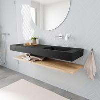 Mondiaz Alan badmeubel 150 cm planchet washed oak vrijhangend wastafel rechts zonder kraangat zwart