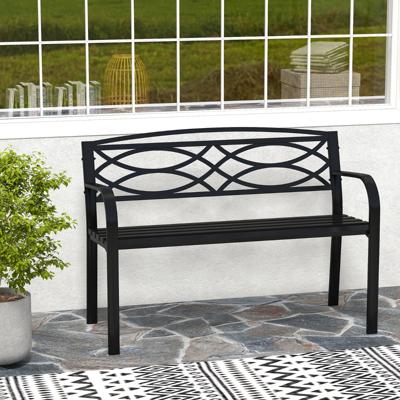 Metalen Tuinbank Weerbestendige Zitbank voor 2 Personen Balkonbank met Rugleuning & Armleuning 116 x 49 x 83 cm Zwart