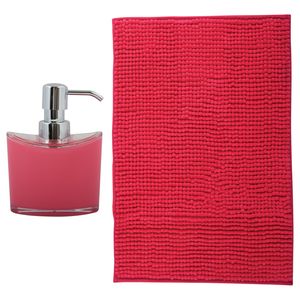 MSV badkamer droogloop mat - Bolzano - 40 x 60 cm - met bijpassende kleur zeeppompje - rood