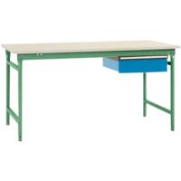 Manuflex BB5241.6011 Compleet bijzettafel basis stationair met melamine schijf + enkele lade, bxdxh: 1250 x 800 x 780 mm Reseda groen (RAL 9010)