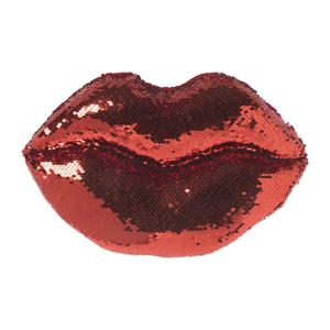 Kussen lippen met pailletten - rood - 20x35 cm