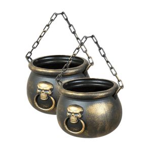 Set van 2x stuks heksenketel/kookpot goud met schedel 20 cm