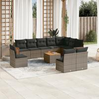 11-delige Loungeset met kussens poly rattan grijs