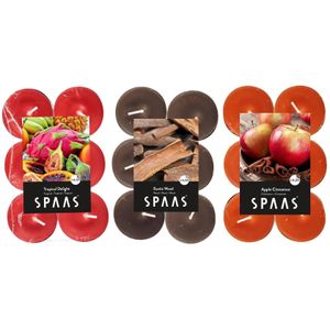 Candles by Spaas geurkaarsen - 36x stuks in 3 geuren - Maxi theelichtjes van 4.5 branduren