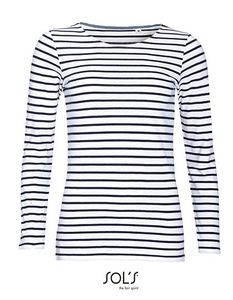 Sol’s L01403 Women`s Long Sleeve Striped T-Shirt Marine