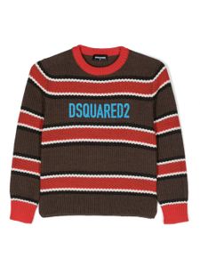 DSQUARED2 KIDS pull rayé à logo imprimé - Marron