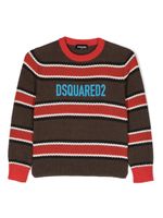 DSQUARED2 KIDS pull rayé à logo imprimé - Marron - thumbnail