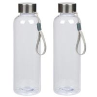 2x stuks transparante drinkflessen/waterflessen met RVS dop 550 ml