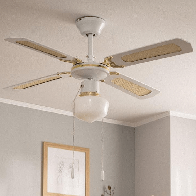 Plafondventilator &apos;Lennart&apos; goud met wit E27 fitting 103cm met trekschakelaar