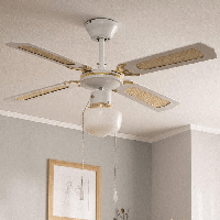 Plafondventilator 'Lennart' goud met wit E27 fitting 103cm met trekschakelaar Plafondventilator 'Lennart' goud met wit E27 fitting 103cm met trekschakelaar