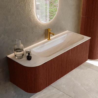 Badmeubel Mondiaz Kurve-Dlux | 125 cm | Meubelkleur Ruby | Wastafelkleur Meli | Solid surface | Wasbak rechter zijde spoelbak | 1 kraangat