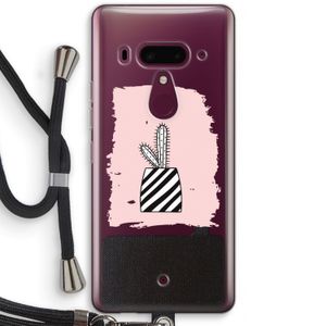 Zwart-wit cactus: HTC U12+ Transparant Hoesje met koord