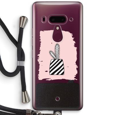 Zwart-wit cactus: HTC U12+ Transparant Hoesje met koord