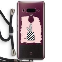 Zwart-wit cactus: HTC U12+ Transparant Hoesje met koord
